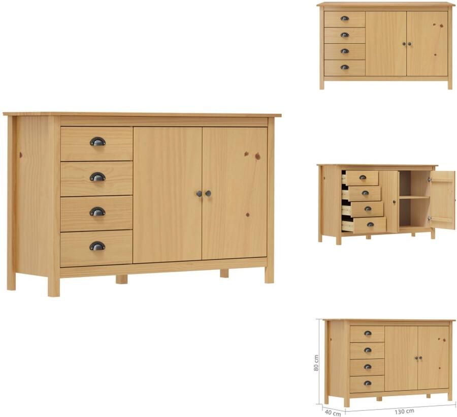 VidaXL Dressoir Dressoirs Kast Kasten Dressoir Hill 130x40x80 cm massief grenenhout honingbruin