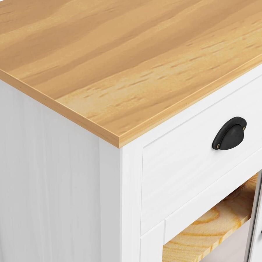 The Living Store Hill Houten Dressoir 90 x 40 x 80 cm wit en honingbruin massief grenenhout 2 lades 2 schappen 2 glazen deuren