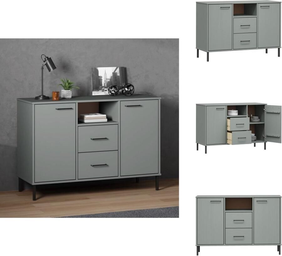 VidaXL Dressoir Dressoirs Kast Kasten Dressoir met metalen poten OSLO 113x40x77 cm grenenhout grijs