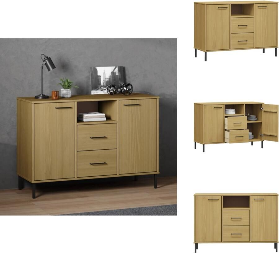 VidaXL Dressoir Dressoirs Kast Kasten Dressoir met metalen poten OSLO 113x40x77 cm grenenhout bruin