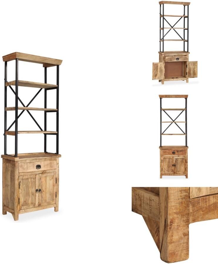 VidaXL Dressoir Dressoirs Kast Kasten Dressoir met schappen 65x30x180 cm massief mangohout