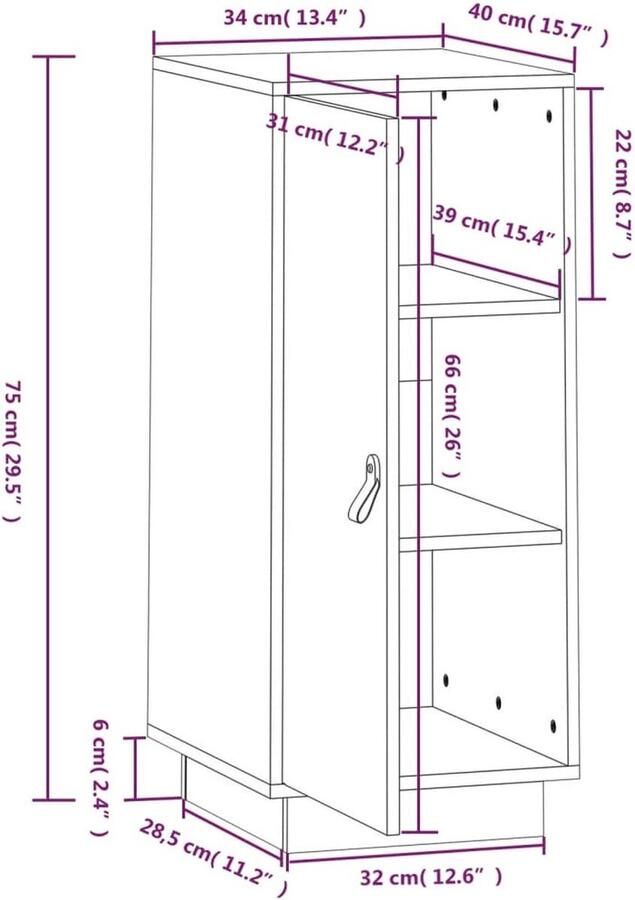 VidaXL Dressoir Massief Grenenhout 34 x 40 x 75 cm Rustieke Uitstraling Keukenkast
