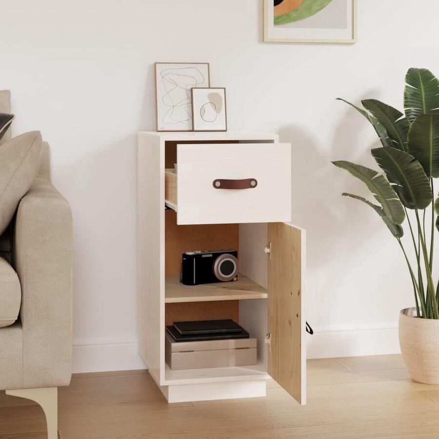 VidaXL Houten Dressoir Massief Grenenhout Opbergruimte Stevig Blad Praktisch Ontwerp Wit 34x40x75cm Keukenkast