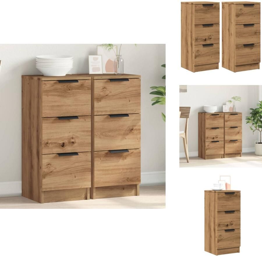 VidaXL Dressoir Dressoirs Kast Nachtkastje Dressoirs 2 st 30x30x70 cm bewerkt hout artisanaal eikenkleur