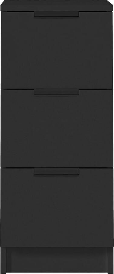 The Living Store Dressoirs 2 st 30x30x70 cm bewerkt hout zwart Dressoir Houten Dressoir Black Dresser Bijzettafel Nachtkastje - Foto 2