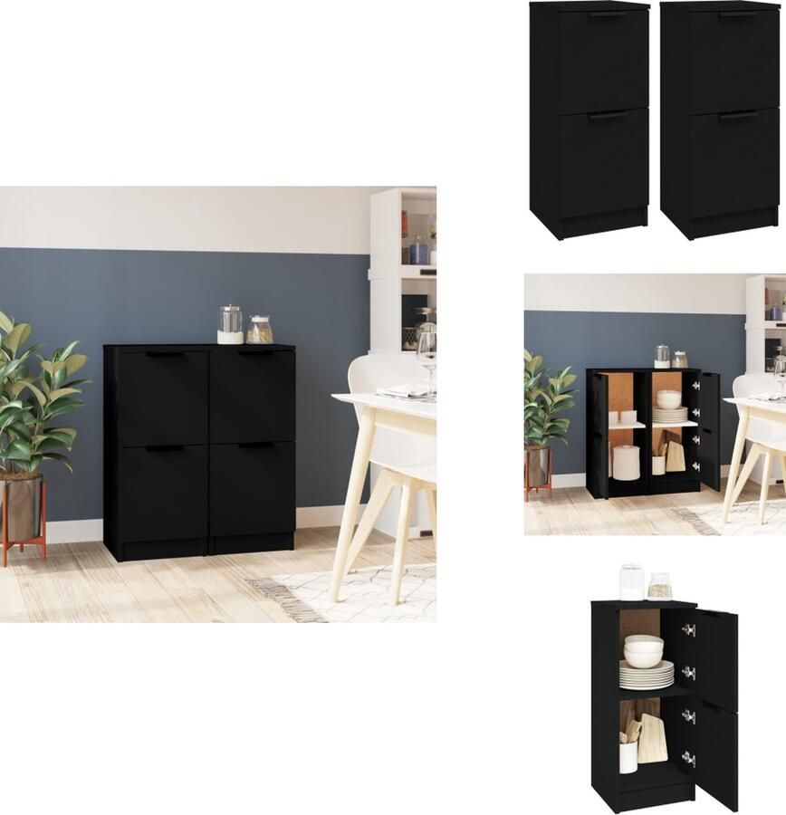 VidaXL Dressoir Dressoirs Kast Nachtkastje Opbergkast Dressoirs 2 st 30x30x70 cm bewerkt hout zwart