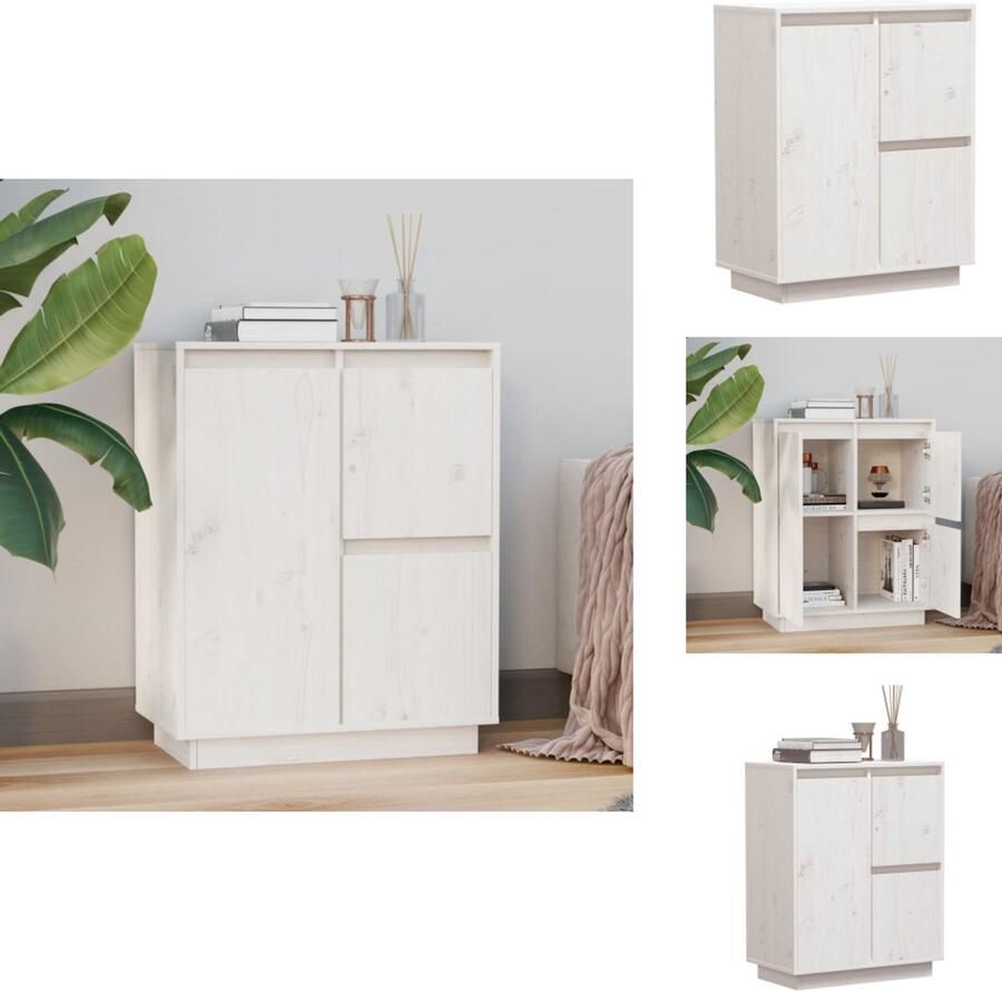 VidaXL Dressoir Dressoirs Kast Opbergkast Dressoir 60x34x75 cm massief grenenhout wit - Foto 2