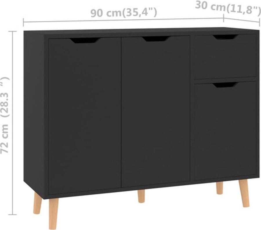 VidaXL Dressoir Dressoirs Kast Opbergkast Dressoir 90x30x72 cm bewerkt hout hoogglans zwart