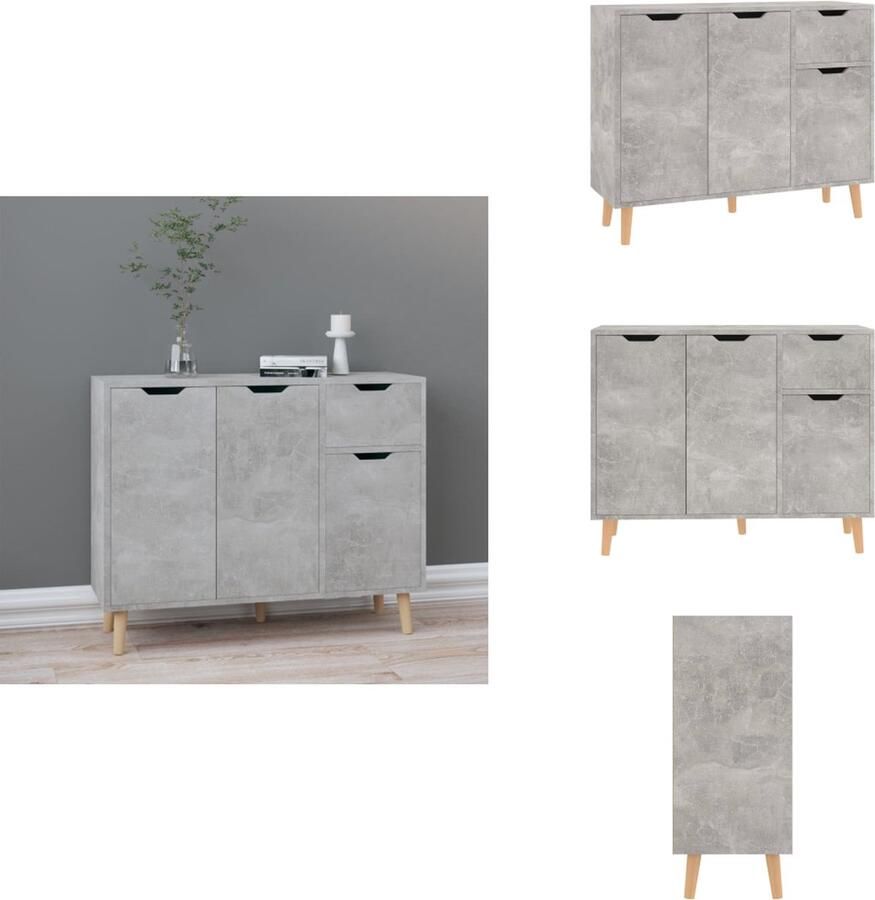VidaXL Dressoir Dressoirs Kast Opbergkast Dressoir 90x30x72 cm bewerkt hout betongrijs - Foto 2