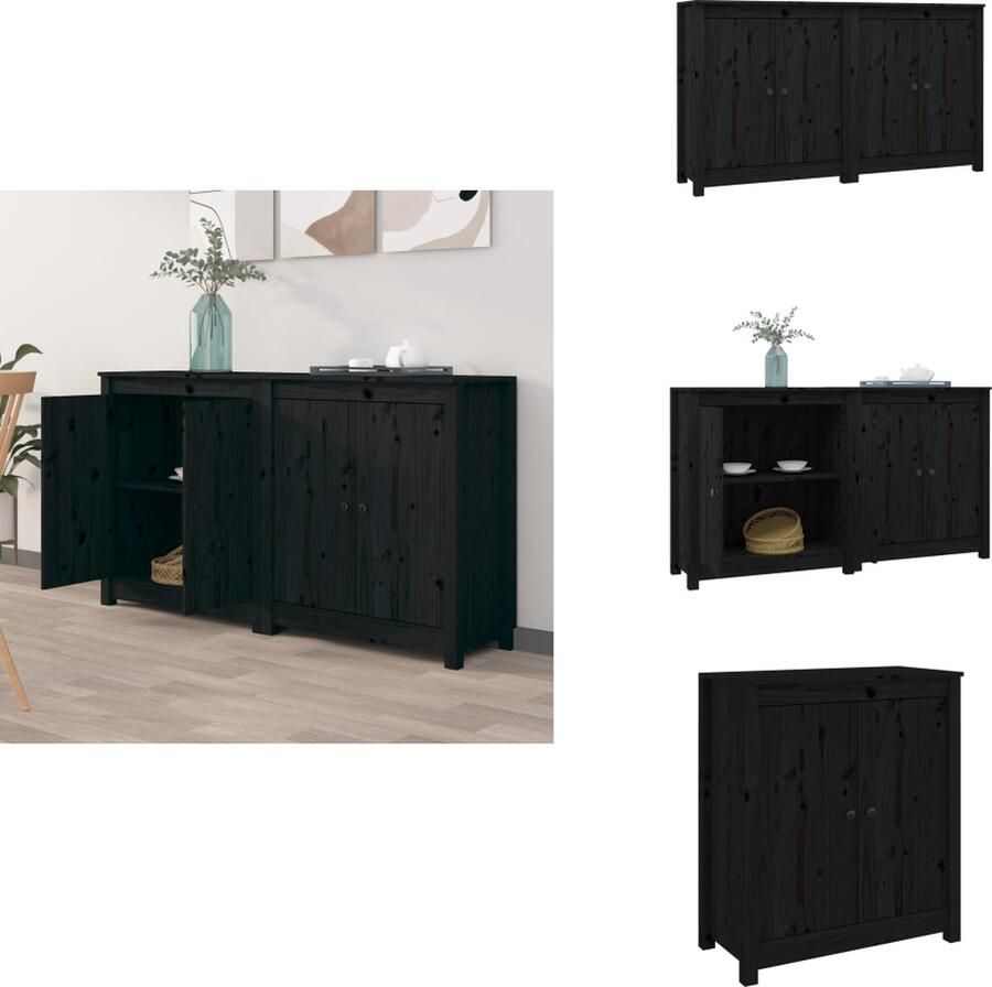 VidaXL Dressoir Dressoirs Kast Wandkast 2 st Dressoirs 70x35x80 cm massief grenenhout zwart