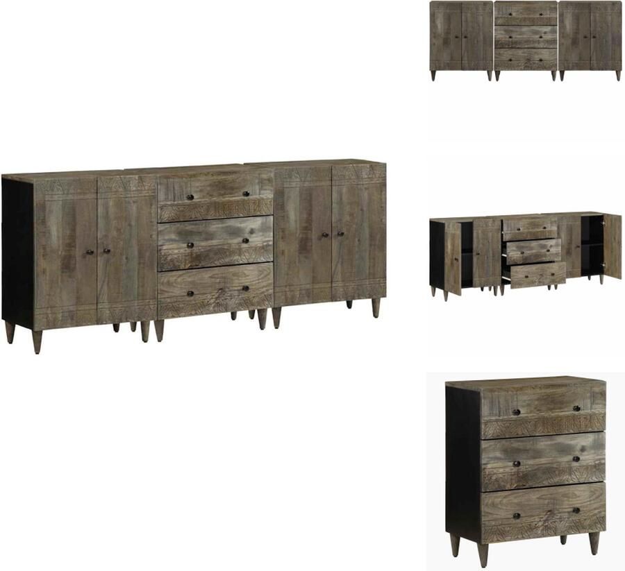 VidaXL Dressoir Dressoirs Kast Wandkast 3-delige Dressoirs 60x33 5x75 cm massief mango lichtgrijs