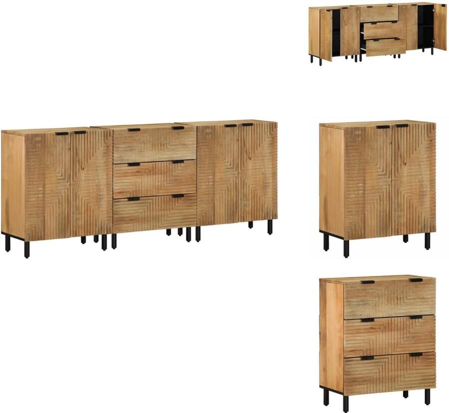 VidaXL Dressoir Dressoirs Kast Wandkast 3-delige Dressoirs 60x33x75 cm massief mangohout bruin