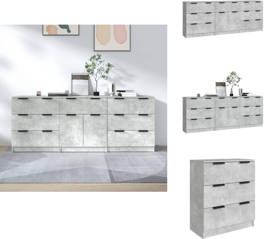 VidaXL Dressoir Dressoirs Kast Wandkast 3-delige Dressoirs bewerkt hout betongrijs