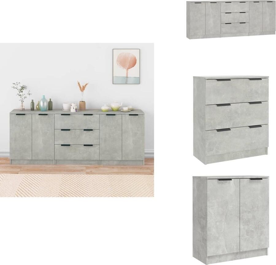 VidaXL Dressoir Dressoirs Kast Wandkast 3-delige Dressoirs bewerkt hout betongrijs - Foto 2