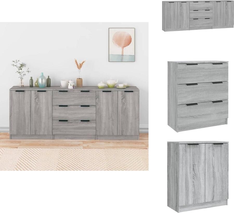 VidaXL Dressoir Dressoirs Kast Wandkast 3 st Dressoirs bewerkt hout grijs sonoma eikenkleurig
