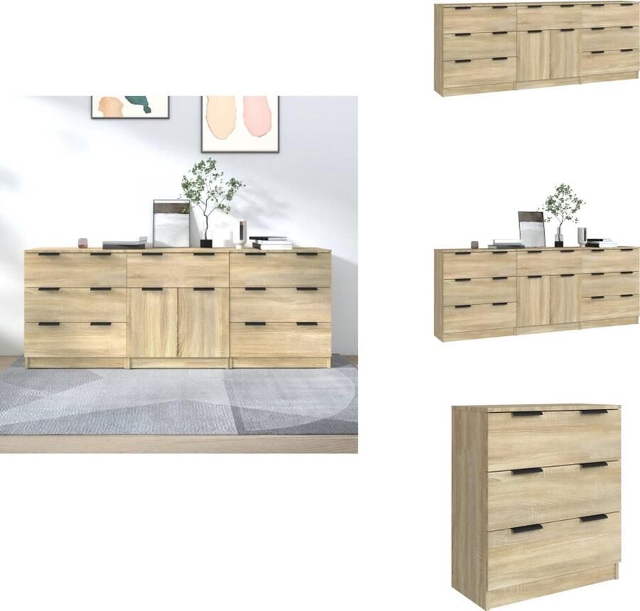 VidaXL Dressoir Dressoirs Kast Wandkast 3 st Dressoirs bewerkt hout sonoma eikenkleurig - Foto 2