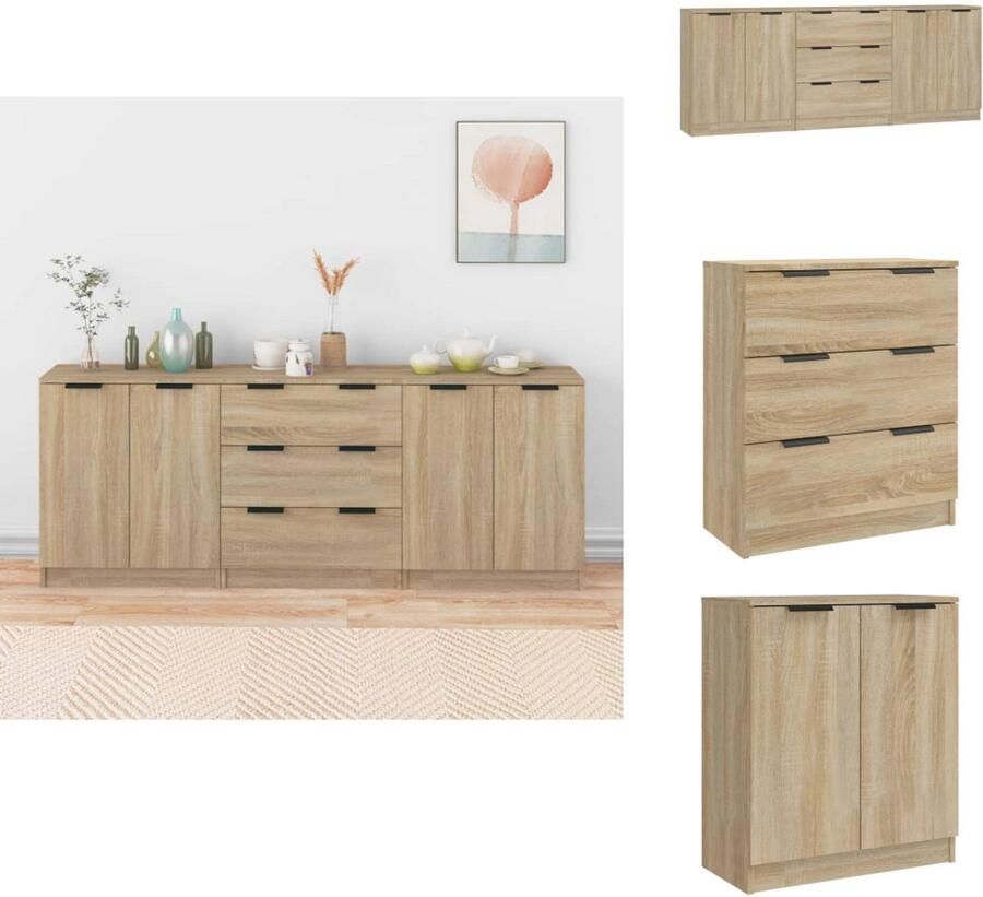 VidaXL Dressoir Dressoirs Kast Wandkast 3 st Dressoirs bewerkt hout sonoma eikenkleurig - Foto 3