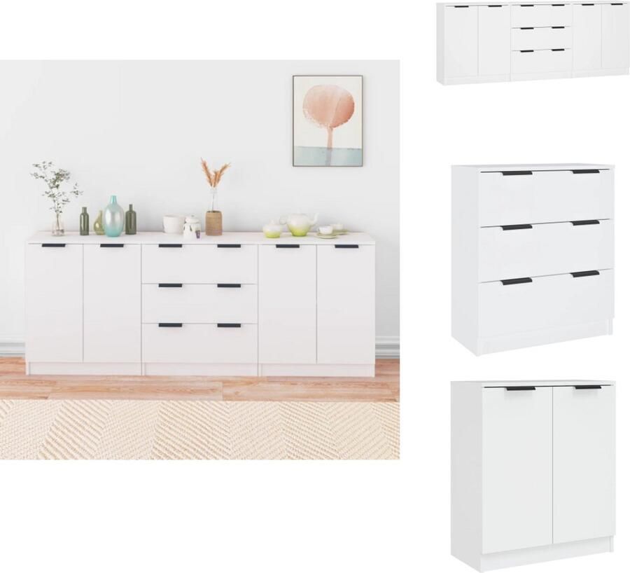 VidaXL Dressoir Dressoirs Kast Wandkast 3-delige Dressoirs bewerkt hout wit