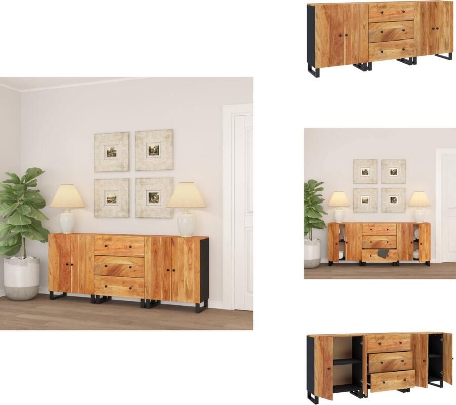 VidaXL Dressoir Dressoirs Kast Wandkast 3 st Dressoir massief acaciahout