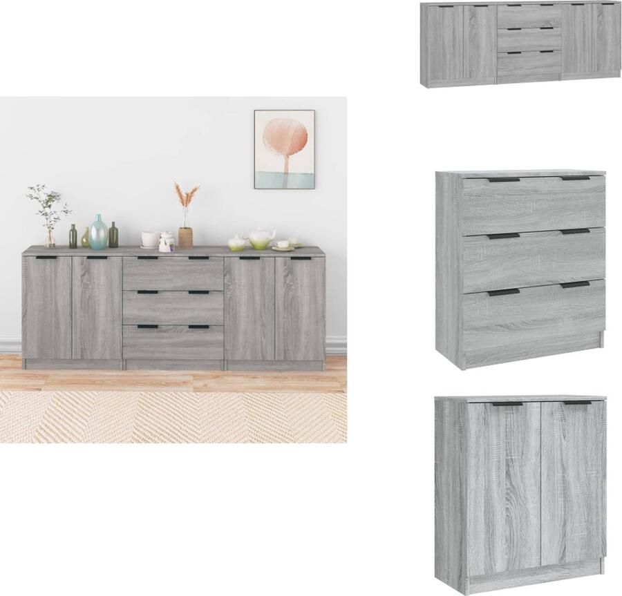 VidaXL Dressoir Dressoirs Kast Wandkast 3 st Dressoirs bewerkt hout grijs sonoma eikenkleurig - Foto 2