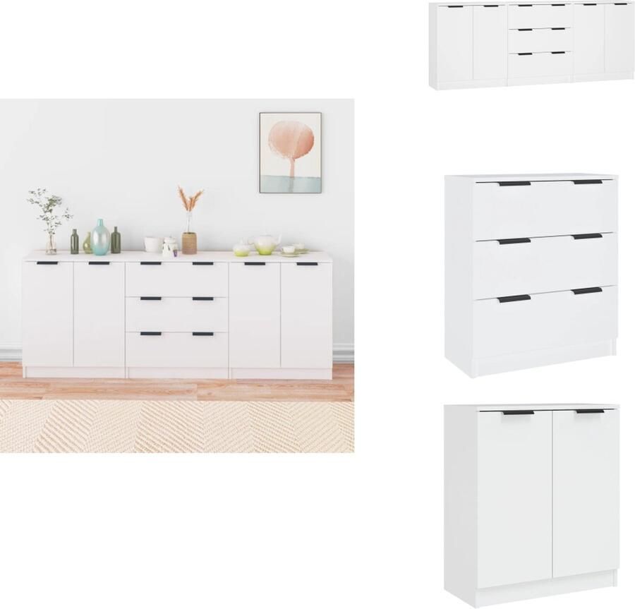VidaXL Dressoir Dressoirs Kast Wandkast 3-delige Dressoirs bewerkt hout wit - Foto 2