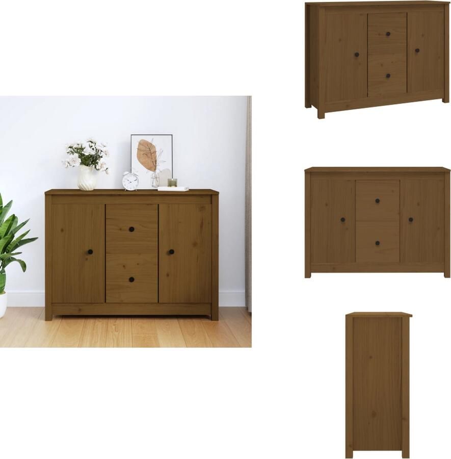 VidaXL Dressoir Dressoirs Kast Wandkast Dressoir 100x35x74 cm massief grenenhout honingbruin - Foto 2