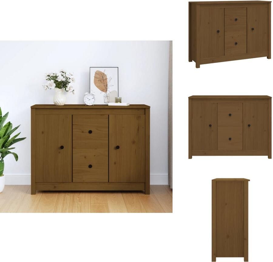 VidaXL Dressoir Dressoirs Kast Wandkast Dressoir 100x35x74 cm massief grenenhout honingbruin - Foto 3