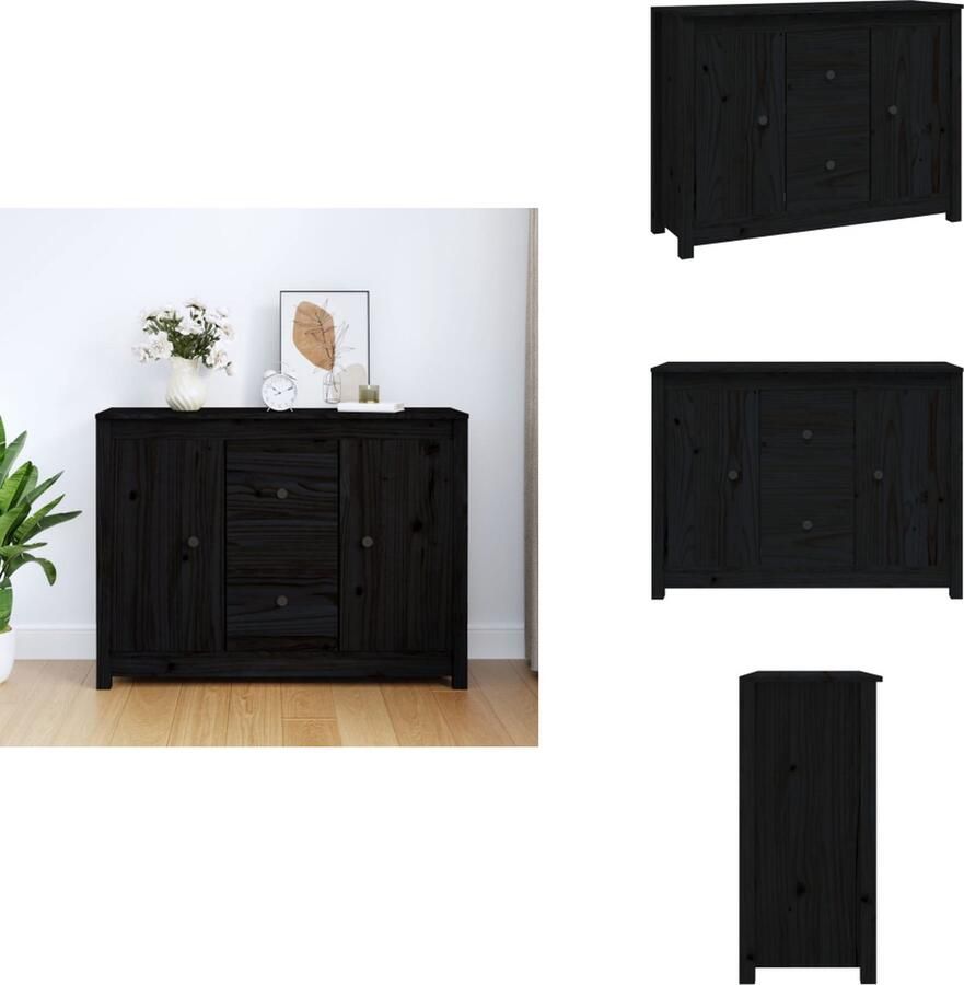 VidaXL Dressoir Dressoirs Kast Wandkast Dressoir 100x35x74 cm massief grenenhout zwart - Foto 2