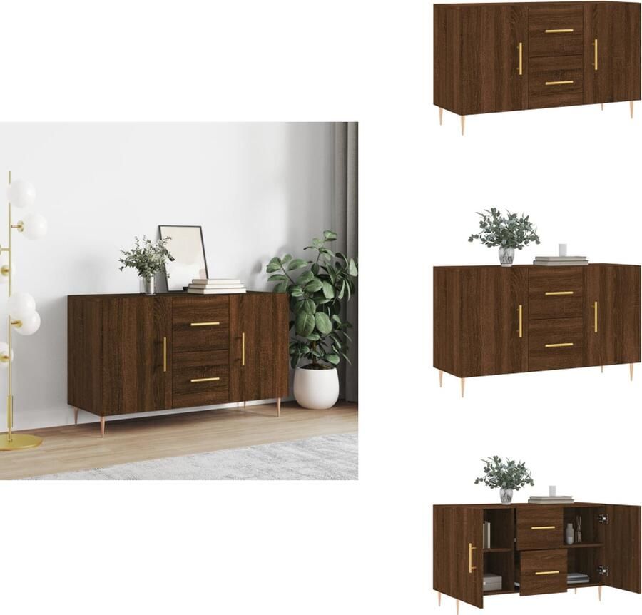 VidaXL Dressoir Bruineiken 100 x 36 x 60 cm Duurzaam Metalen poten Voldoende opbergruimte Stevig blad Praktische deuren Montage vereist Keukenkast
