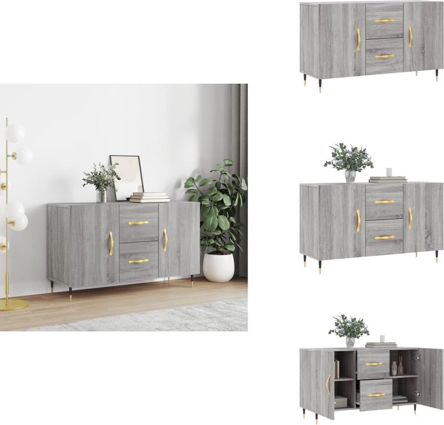The Living Store Dressoir 100x36x60 cm bewerkt hout grijs sonoma eikenkleurig Dressoir Buffetkast Houten Kast Grijze Kast Salontafel - Foto 2