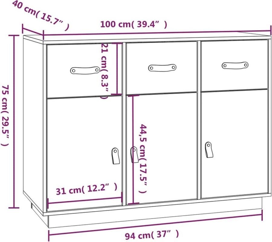 VidaXL Dressoir 100x40x75 cm massief grenenhout honingbruin Dressoir Grenenhouten Dressoir Vintage Dressoir Landelijk Dressoir Salontafel - Foto 2