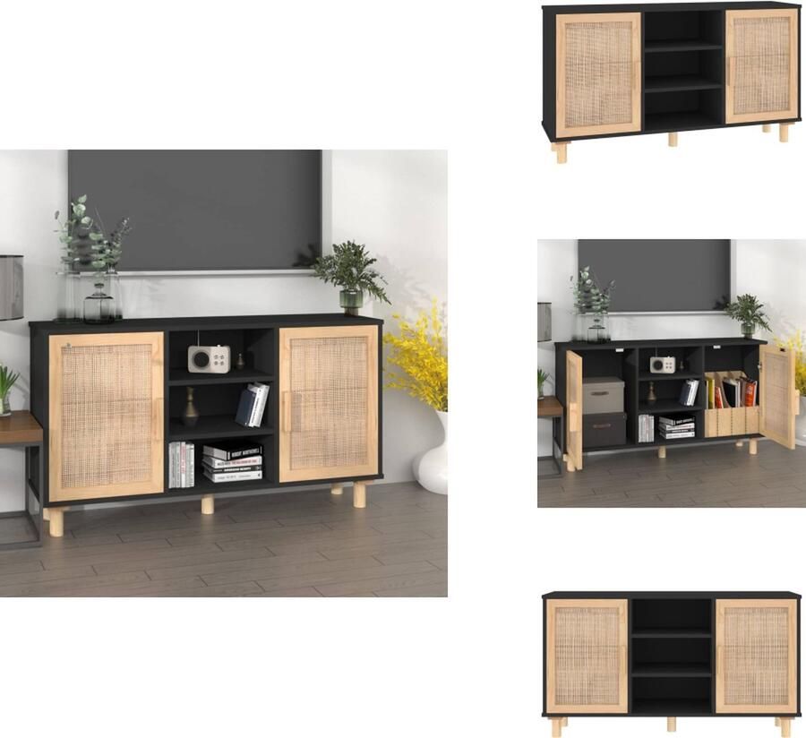 VidaXL Dressoir Dressoirs Kast Wandkast Dressoir 105x30x60 cm massief grenen hout en rattan zwart