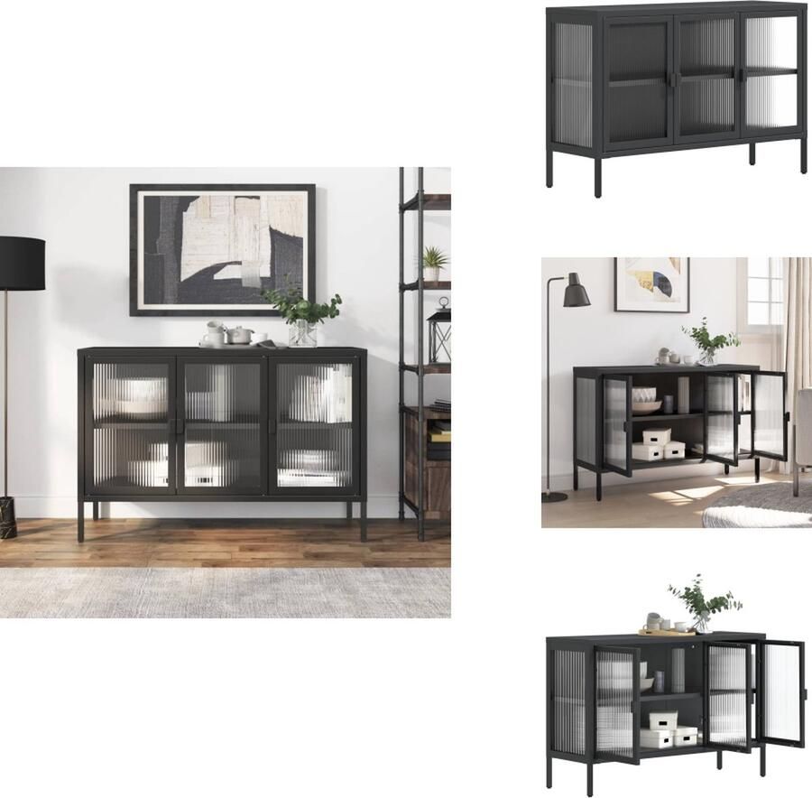VidaXL Dressoir Zwart 105 x 35 x 70 cm Staal en glas Verstelbaar schap Keukenkast