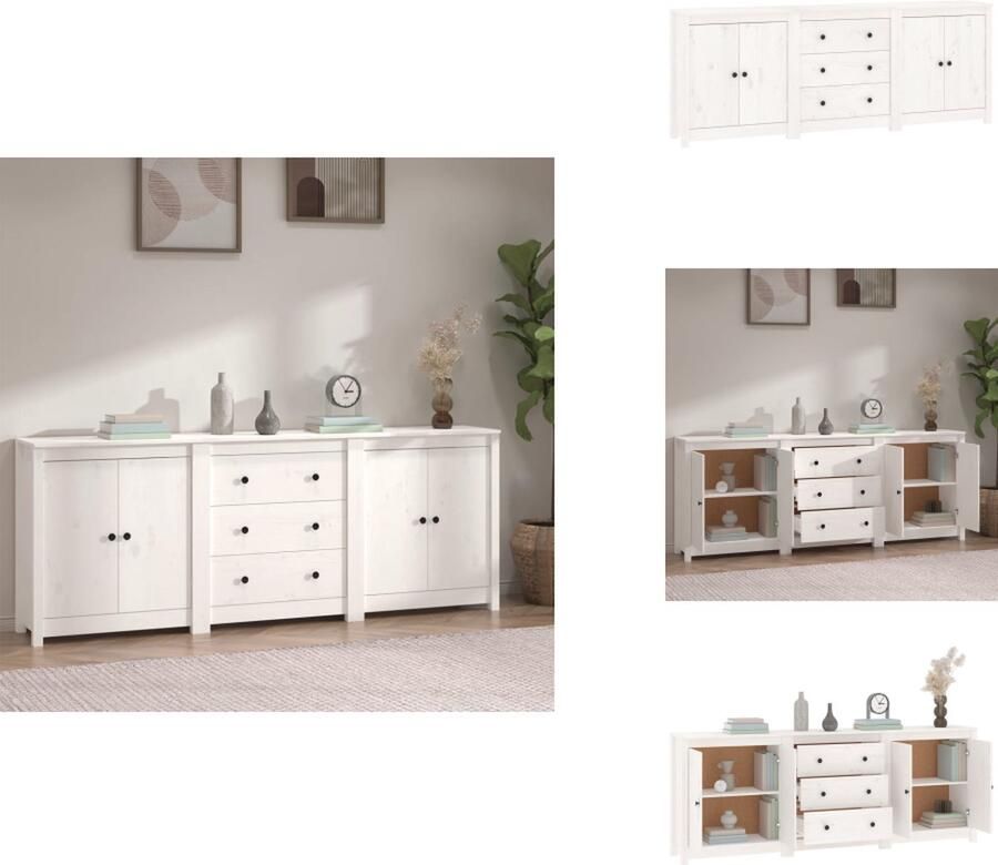 VidaXL Dressoir Massief Grenenhout Wit 210 x 35 x 80 cm Opbergruimte Stevig blad Keukenkast
