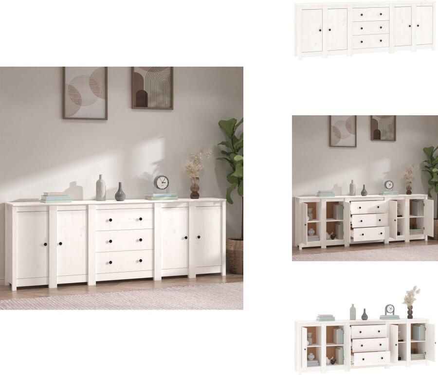 VidaXL Dressoir Dressoirs Kast Wandkast Dressoir 230x35x80 cm massief grenenhout wit