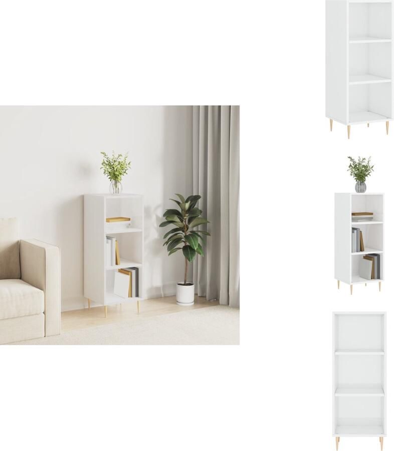 VidaXL Dressoir Classic Hoogglans wit 34.5 x 32.5 x 90 cm Duurzaam hout en metaal Keukenkast - Foto 3