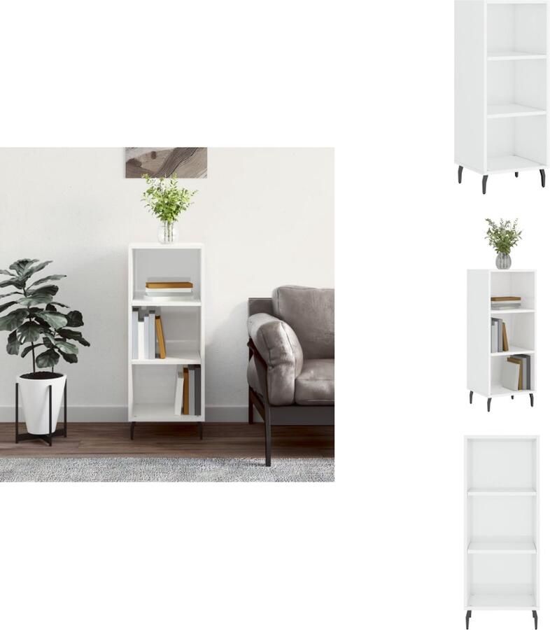 VidaXL Dressoir Classic Hoogglans wit 34.5 x 32.5 x 90 cm Duurzaam hout en metaal Keukenkast - Foto 4