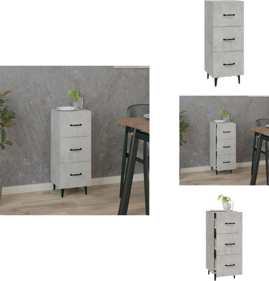 VidaXL Dressoir Betongrijs 34.5 x 34 x 90 cm Duurzaam bewerkt hout en metaal Keukenkast - Foto 10