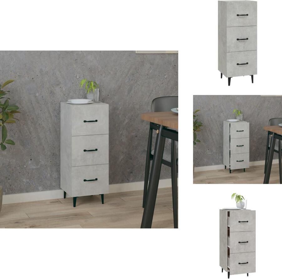 VidaXL Dressoir Betongrijs 34.5 x 34 x 90 cm Duurzaam bewerkt hout en metaal Keukenkast