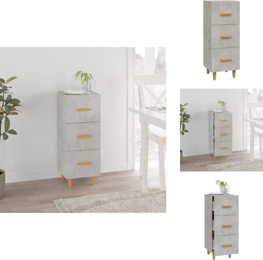 VidaXL Dressoir Betongrijs 34.5 x 34 x 90 cm Duurzaam bewerkt hout en metaal Keukenkast - Foto 2