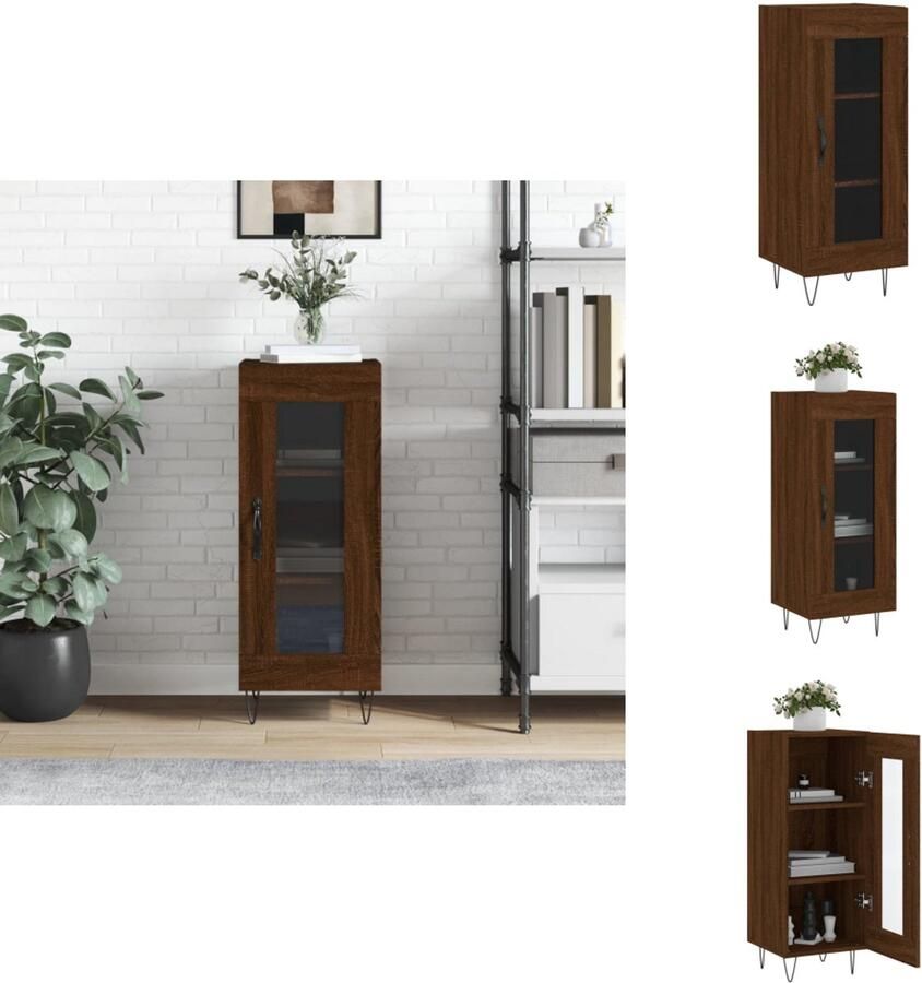 VidaXL Dressoir Bruineiken 34.5 x 34 x 90 cm Praktisch en trendy meubel van hoogwaardig bewerkt hout Voldoende opbergruimte Monteren aan wand vereist Inclusief montagehandleiding Shop nu! Keukenkast - Foto 4