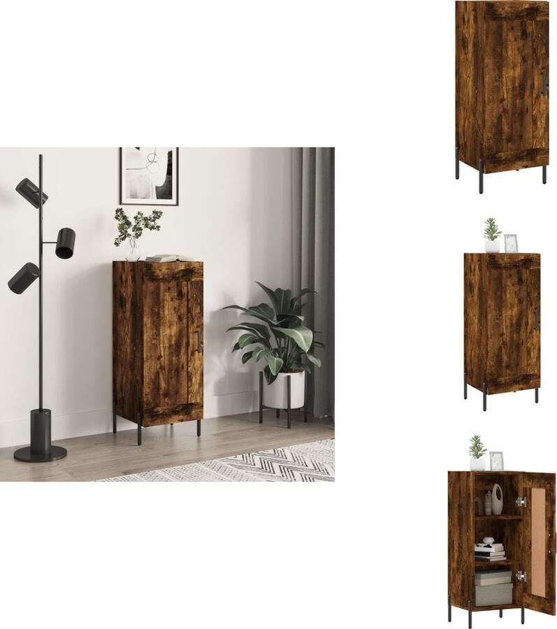 VidaXL Dressoir Smoked Oak 34.5 x 34 x 90 cm Met opbergruimte Displayfunctie Metalen poten Keukenkast - Foto 6