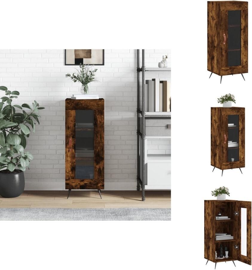 VidaXL Dressoir Smoked Oak 34.5 x 34 x 90 cm Met opbergruimte Displayfunctie Metalen poten Keukenkast - Foto 5