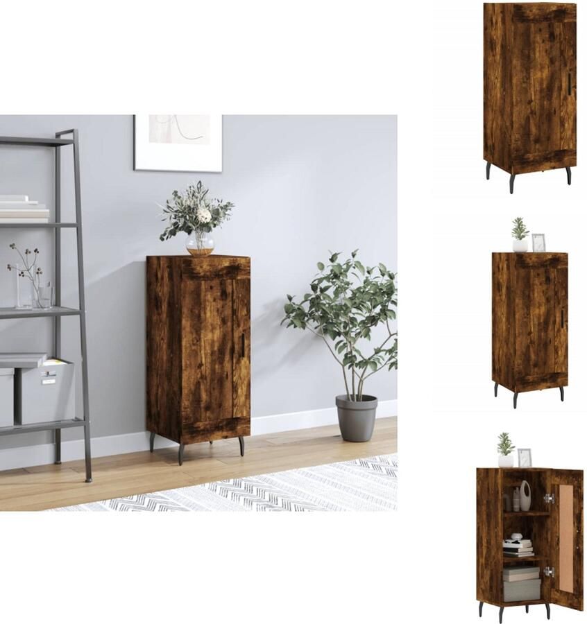VidaXL Dressoir Smoked Oak 34.5 x 34 x 90 cm Met opbergruimte Displayfunctie Metalen poten Keukenkast - Foto 4