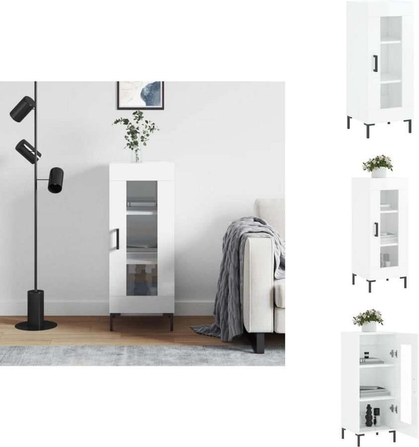 The Living Store Dressoir 34 5x34x90 cm bewerkt hout hoogglans wit Dressoir Commode Opbergmeubels Houten Meubelen Witte Meubels - Foto 17