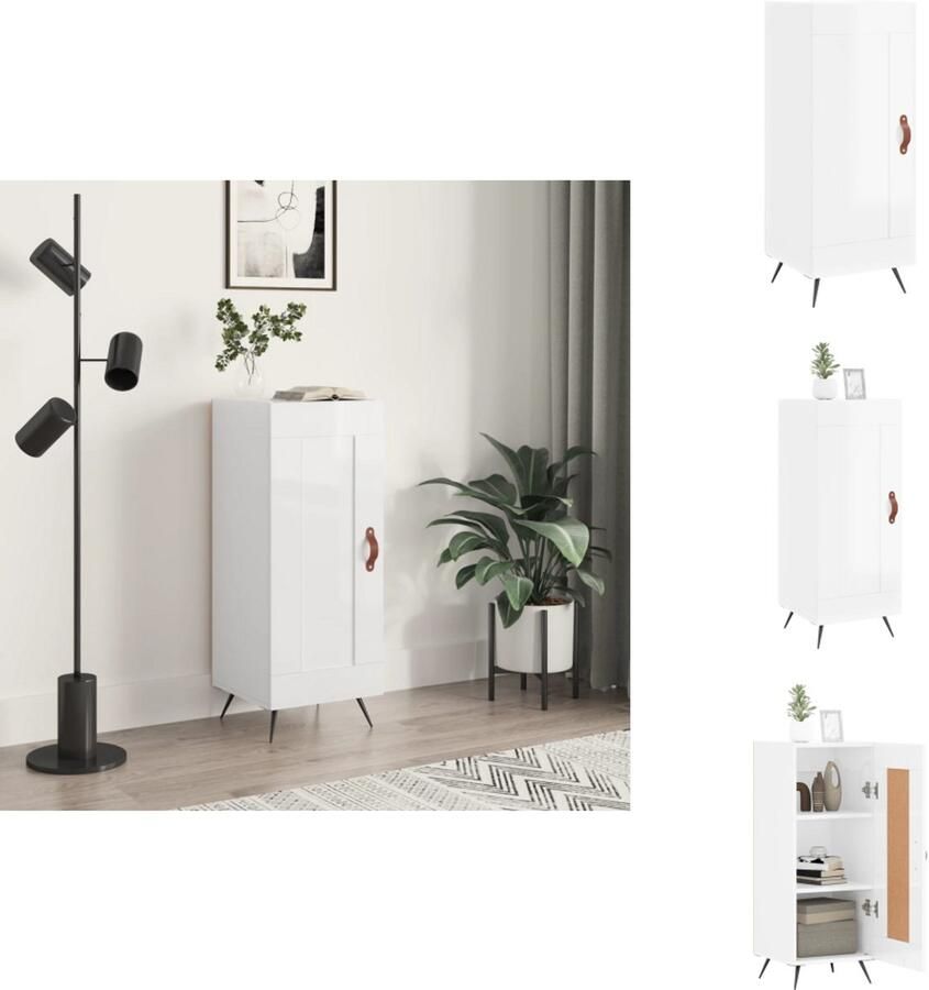 The Living Store Dressoir 34 5x34x90 cm bewerkt hout hoogglans wit Dressoir Commode Opbergmeubels Houten Meubelen Witte Meubels - Foto 16