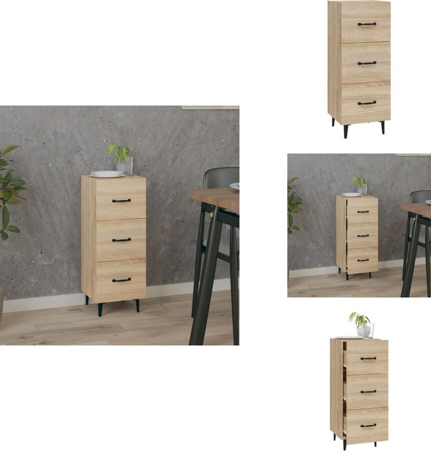 VidaXL Dressoir Sonoma Eiken 34.5 x 34 x 90 cm Bewerkt Hout Metaal Met Opbergruimte Keukenkast - Foto 3
