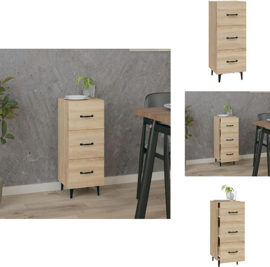 VidaXL Dressoir Sonoma Eiken 34.5 x 34 x 90 cm Bewerkt Hout Metaal Met Opbergruimte Keukenkast