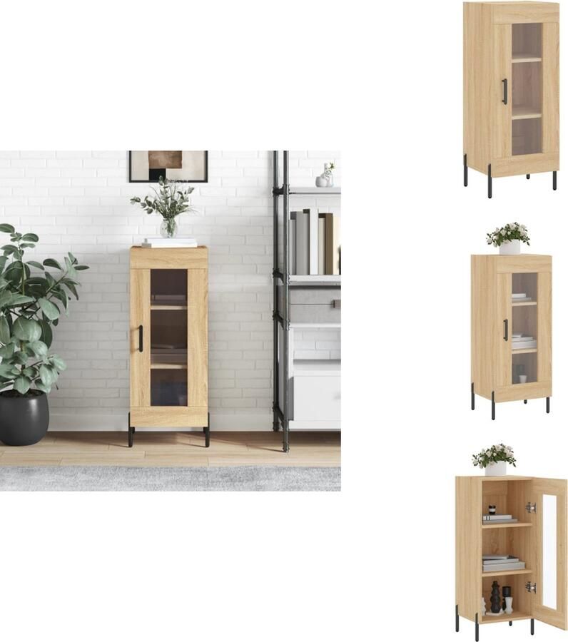 VidaXL Dressoir Sonoma Eiken 34.5 x 34 x 90 cm Bewerkt Hout Metaal Met Opbergruimte Keukenkast - Foto 5