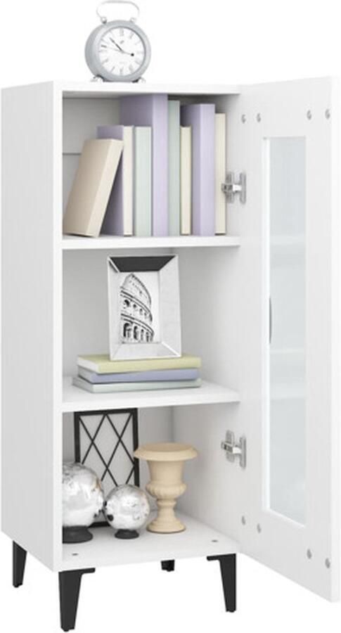 The Living Store Dressoir 34 5x34x90 cm bewerkt hout wit Dressoir Commode Opbergkast Salontafel Houten Dressoir - Foto 15